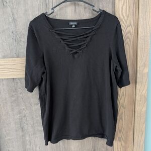 Torrid Black Short Sleeve Lace-Up Tee
